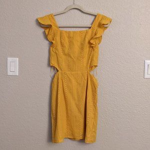 Sorella Moon Cut Out Ruffle Sleeve Dress, Mustard